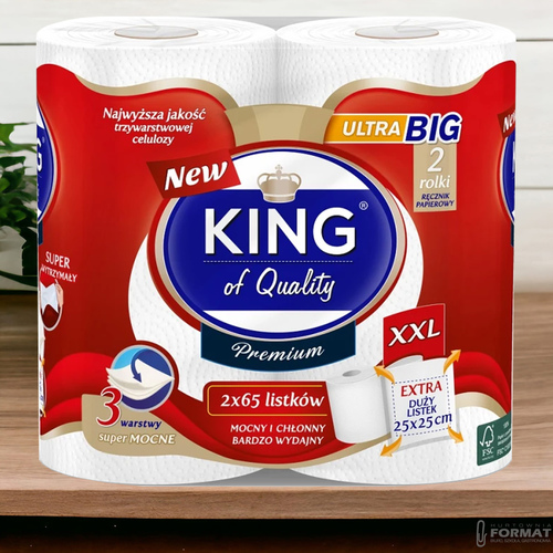 RĘCZNIK PAPIEROWY PREMIUM KING OF QUALITY CELULOZA 2 ROLKI XXL 3 WARSTWY 4