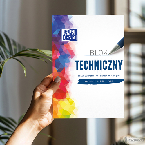 BLOK TECHNICZNY A4 OXFORD BIAŁY 250g 10 KARTEK DO SZKOŁY 2