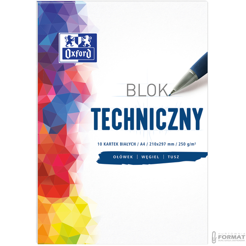 BLOK TECHNICZNY A4 OXFORD BIAŁY 250g 10 KARTEK DO SZKOŁY 3