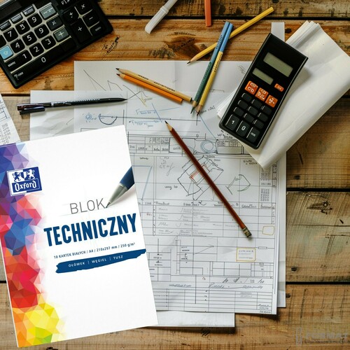 BLOK TECHNICZNY A4 OXFORD BIAŁY 250g 10 KARTEK DO SZKOŁY 4