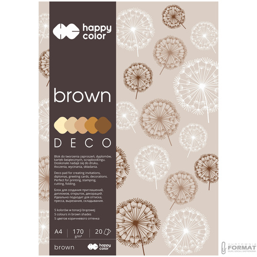 BLOK TECHNICZNY BROWN DECO A4 170g 5 KOLORÓW 20 KARTEK ODCIENIE BRĄZU 4