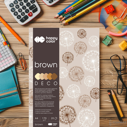 BLOK TECHNICZNY BROWN DECO A4 170g 5 KOLORÓW 20 KARTEK ODCIENIE BRĄZU 6