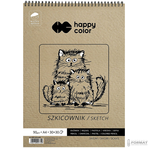 SZKICOWNIK NA SPIRALI HAPPY COLOR MŁODY ARTYSTA BIAŁY/OCHRA A4 90g 60 ARK. 2