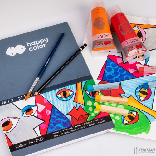 BLOK MIX MEDIA HAPPY COLOR ART BIAŁY A4 200g 25 KARTEK 2