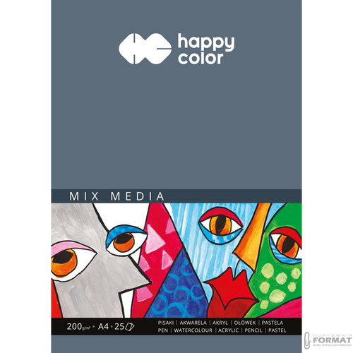 BLOK MIX MEDIA HAPPY COLOR ART BIAŁY A4 200g 25 KARTEK 3