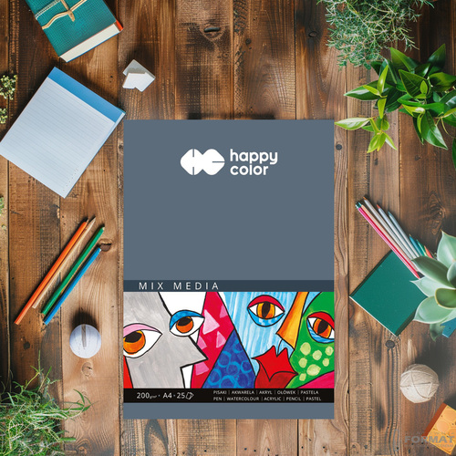 BLOK MIX MEDIA HAPPY COLOR ART BIAŁY A4 200g 25 KARTEK 5