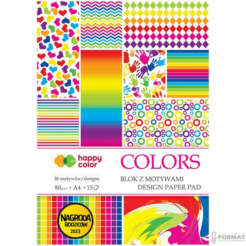 BLOK Z MOTYWAMI HAPPY COLOR COLORS A4 80g 15 KARTEK 26 MOTYWÓW 4