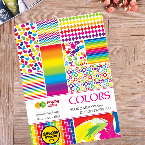 BLOK Z MOTYWAMI HAPPY COLOR COLORS A4 80g 15 KARTEK 26 MOTYWÓW 6