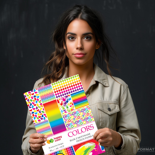 BLOK Z MOTYWAMI HAPPY COLOR COLORS A4 80g 15 KARTEK 26 MOTYWÓW 7