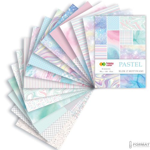 BLOK Z MOTYWAMI HAPPY COLOR PASTEL A4 80g 15 KARTEK 26 MOTYWÓW 2