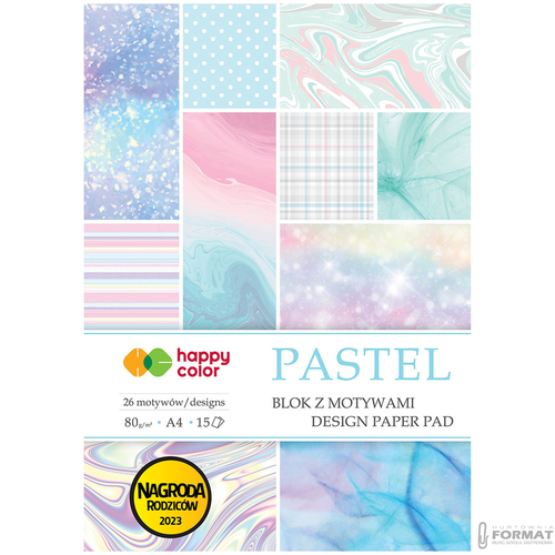 BLOK Z MOTYWAMI HAPPY COLOR PASTEL A4 80g 15 KARTEK 26 MOTYWÓW 4