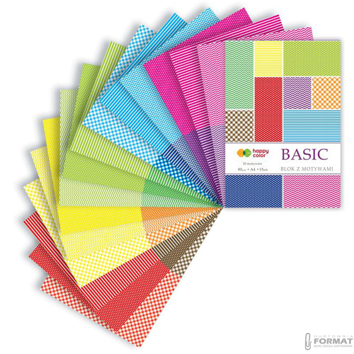 BLOK Z MOTYWAMI HAPPY COLOR BASIC A4 80g 15 KARTEK 30 MOTYWÓW 2