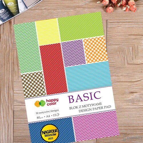 BLOK Z MOTYWAMI HAPPY COLOR BASIC A4 80g 15 KARTEK 30 MOTYWÓW 5