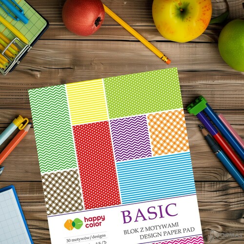 BLOK Z MOTYWAMI HAPPY COLOR BASIC A4 80g 15 KARTEK 30 MOTYWÓW 6