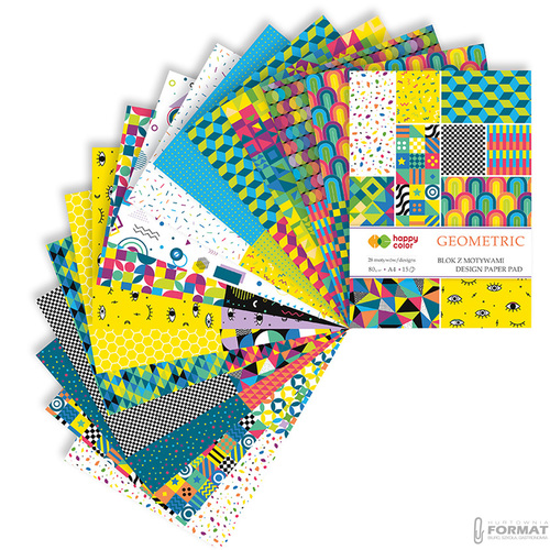 BLOK Z MOTYWAMI HAPPY COLOR GEOMETRIC A4 80g 15 KARTEK 28 MOTYWÓW 3