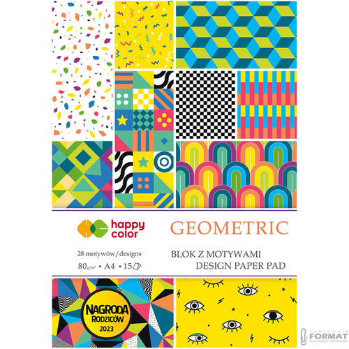 BLOK Z MOTYWAMI HAPPY COLOR GEOMETRIC A4 80g 15 KARTEK 28 MOTYWÓW 5