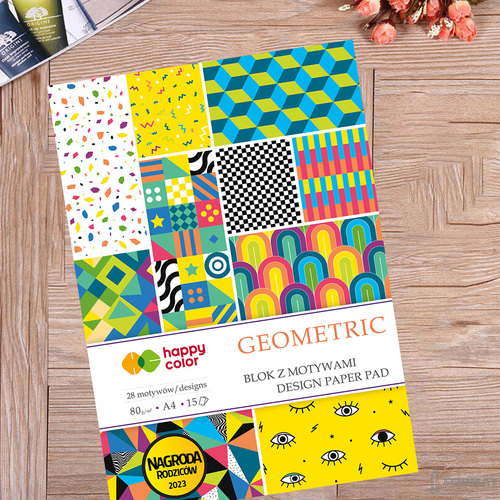 BLOK Z MOTYWAMI HAPPY COLOR GEOMETRIC A4 80g 15 KARTEK 28 MOTYWÓW 6