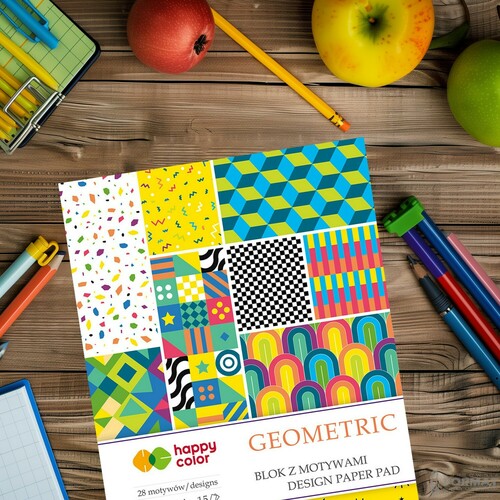 BLOK Z MOTYWAMI HAPPY COLOR GEOMETRIC A4 80g 15 KARTEK 28 MOTYWÓW 7