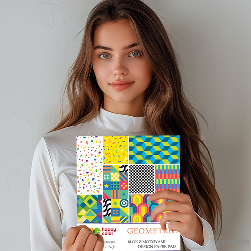 BLOK Z MOTYWAMI HAPPY COLOR GEOMETRIC A4 80g 15 KARTEK 28 MOTYWÓW 8