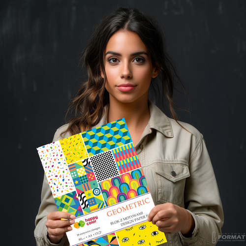 BLOK Z MOTYWAMI HAPPY COLOR GEOMETRIC A4 80g 15 KARTEK 28 MOTYWÓW 9