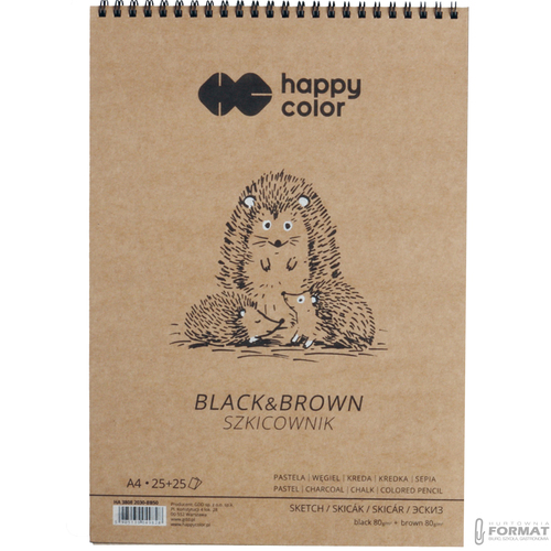 SZKICOWNIK NA SPIRALI HAPPY COLOR BLACK&BROWN A4 80g 50 KARTKOWY 2