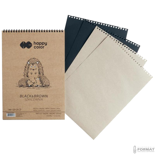 SZKICOWNIK NA SPIRALI HAPPY COLOR BLACK&BROWN A4 80g 50 KARTKOWY 3