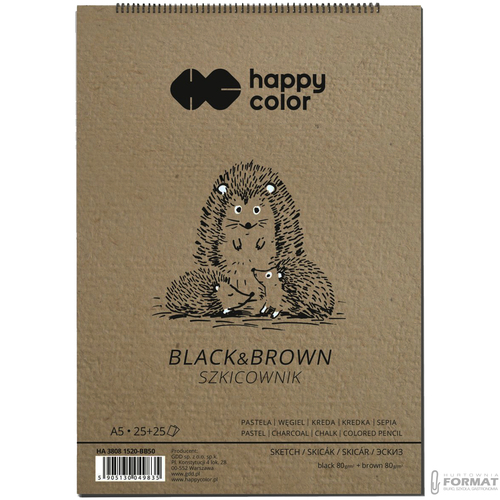 SZKICOWNIK NA SPIRALI HAPPY COLOR BLACK&BROWN A5 80g 50 KARTKOWY 2