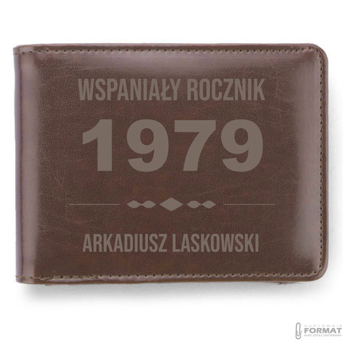 ZESTAW PREZENTOWY SKÓRZANY PORTFEL MĘSKI BRELOK DŁUGOPIS BRĄZOWY + GRAWER 12