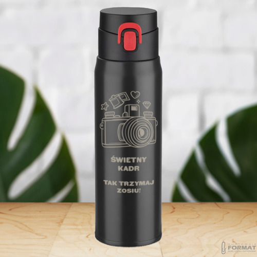 KUBEK TERMICZNY TERMOS NA KAWĘ HERBATĘ DO SAMOCHODU 420ml CZARNY +GRAWER 15