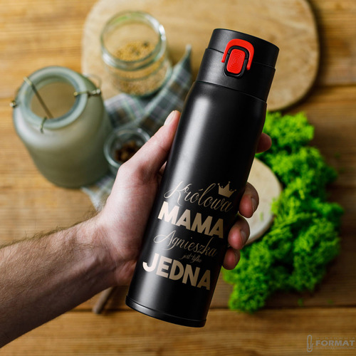 KUBEK TERMICZNY TERMOS NA KAWĘ HERBATĘ DO SAMOCHODU 420ml CZARNY +GRAWER 19