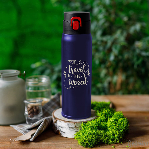 KUBEK TERMICZNY TERMOS NA KAWĘ HERBATĘ DO SAMOCHODU 420ml NIEBIESKI +GRAWER 18