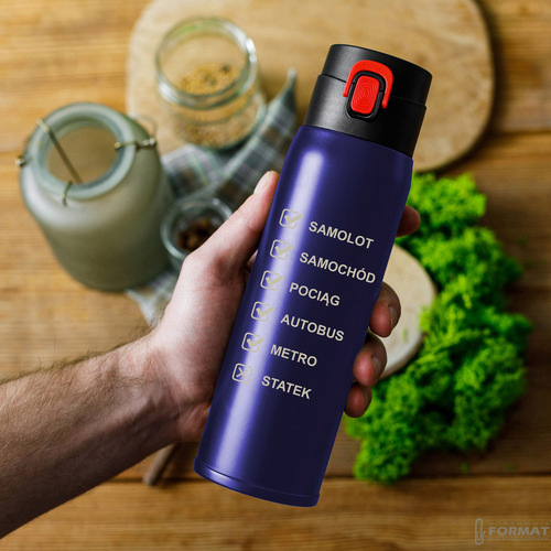 KUBEK TERMICZNY TERMOS NA KAWĘ HERBATĘ DO SAMOCHODU 420ml NIEBIESKI +GRAWER 19