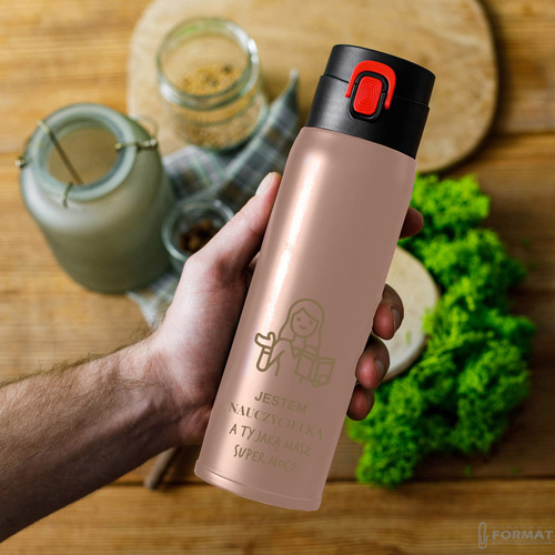 KUBEK TERMICZNY TERMOS NA KAWĘ HERBATĘ DO SAMOCHODU 420ml RÓŻOWY +GRAWER 15
