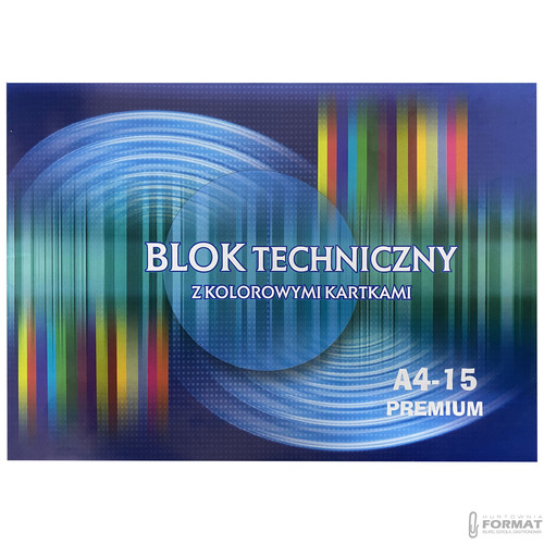 BLOK TECHNICZNY KOLOROWE KARTKI KRESKA A4 15 KARTEK 15k PREMIUM 210g/m2 2