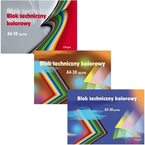BLOK TECHNICZNY KRESKA ELITE KOLOROWY BIUROWY SZKOLNY 30 KARTEK 170g/m2 8