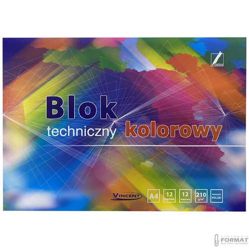 BLOK TECHNICZNY KOLOROWY Z KOLOROWYMI KARTKAMI KRESKA VINCENT A4 12k 210g/m 2