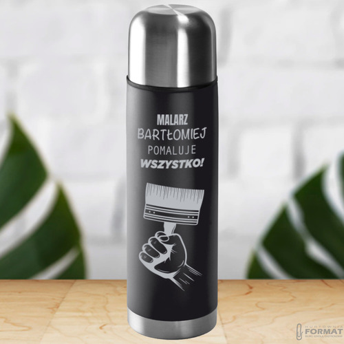 TERMOS STALOWY TURYSTYCZNY TERMICZNY 500ML CZARNY NA KAWĘ HERBATĘ +GRAWER 15