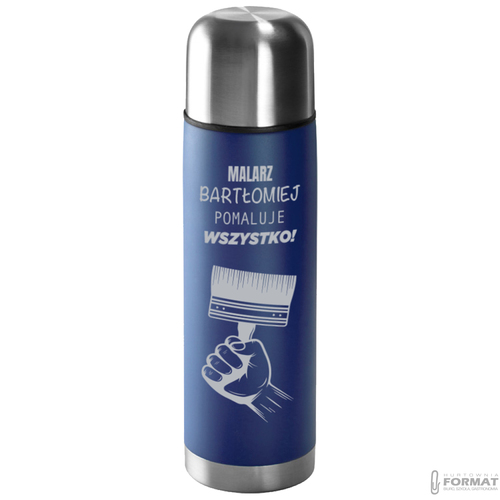 TERMOS STALOWY TURYSTYCZNY TERMICZNY 500ML NIEBIESKI NA KAWĘ HERBATĘ +GRAWER 6