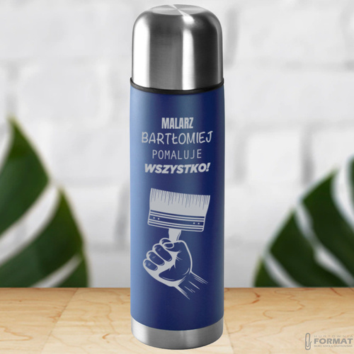 TERMOS STALOWY TURYSTYCZNY TERMICZNY 500ML NIEBIESKI NA KAWĘ HERBATĘ +GRAWER 10