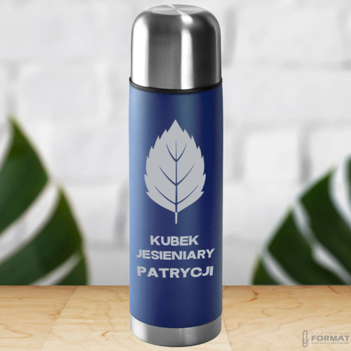 TERMOS STALOWY TURYSTYCZNY TERMICZNY 500ML NIEBIESKI NA KAWĘ HERBATĘ +GRAWER 13