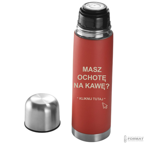 TERMOS STALOWY TURYSTYCZNY TERMICZNY 500ML CZERWONY NA KAWĘ HERBATĘ +GRAWER 7