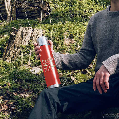 TERMOS STALOWY TURYSTYCZNY TERMICZNY 500ML CZERWONY NA KAWĘ HERBATĘ +GRAWER 10