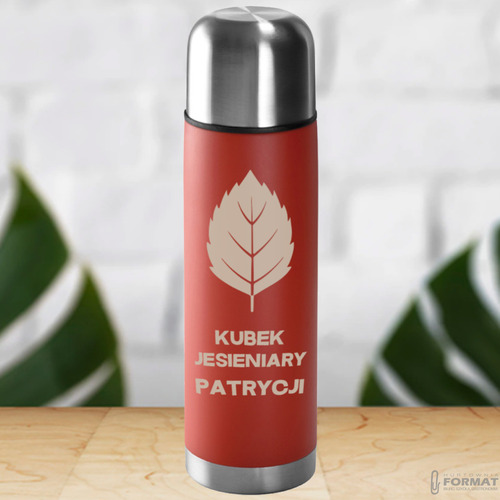 TERMOS STALOWY TURYSTYCZNY TERMICZNY 500ML CZERWONY NA KAWĘ HERBATĘ +GRAWER 12