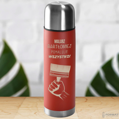 TERMOS STALOWY TURYSTYCZNY TERMICZNY 500ML CZERWONY NA KAWĘ HERBATĘ +GRAWER 15