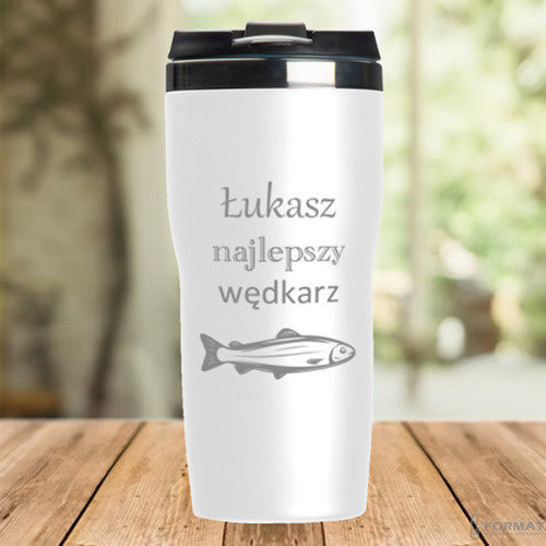 KUBEK TERMOS TERMICZNY BIAŁY Z USTNIKIEM NA KAWE HERBATĘ PREZENT +GRAWER 12