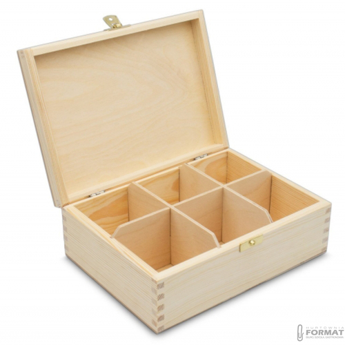 DREWNIANE PUDEŁKO NA WALENTYNKI CIASTECZKA HERBATĘ Z 6 PRZEGRÓDKAMI EKO BOX 23