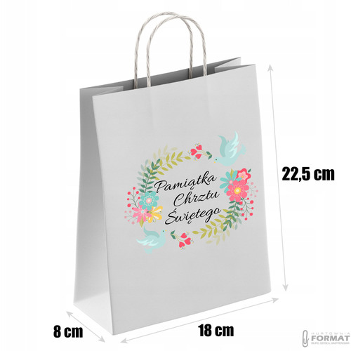 TORBA PAPIEROWA BIAŁA A5 225/80/180 1 SZT TOREBKA EKO PREZENT NA CHRZEST 9