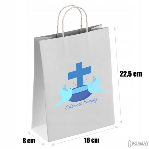 TORBA PAPIEROWA BIAŁA A5 225/80/180 1 SZT TOREBKA EKO PREZENT NA CHRZEST 9
