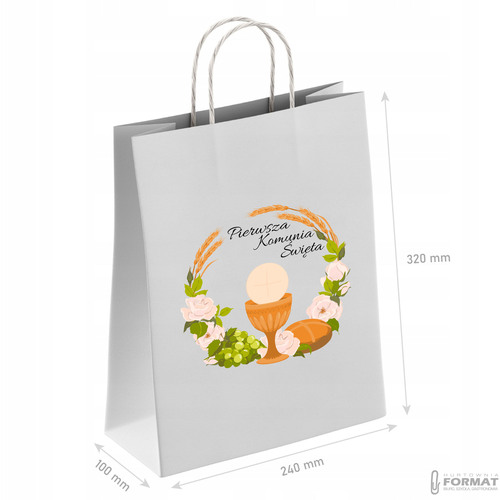 TORBA PAPIEROWA BIAŁA A4 240/100/320 1 SZT TOREBKA EKO PREZENT NA KOMUNIE 4