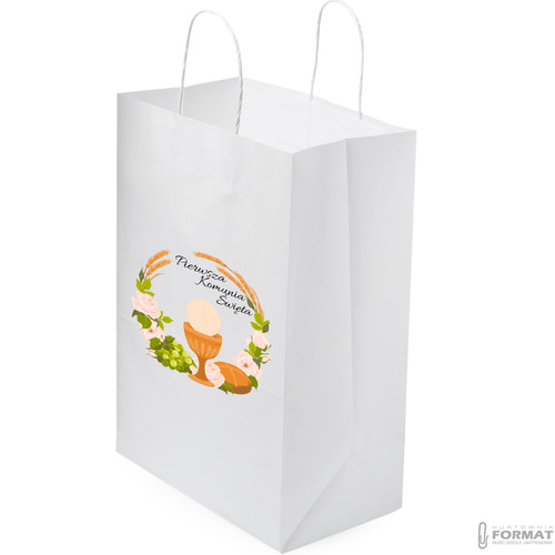 TORBA PAPIEROWA BIAŁA A4 240/100/320 1 SZT TOREBKA EKO PREZENT NA KOMUNIE 5